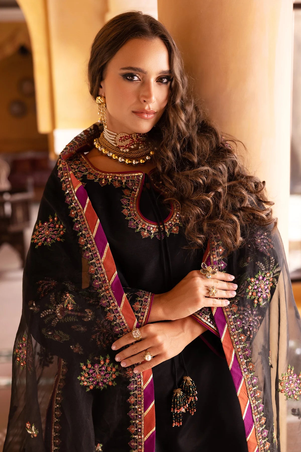 3-PC Embroidered Raw-Silk Suit