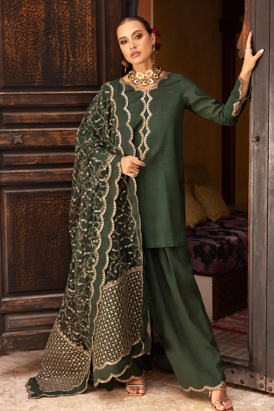 3-PC Embroidered Raw-Silk Suit