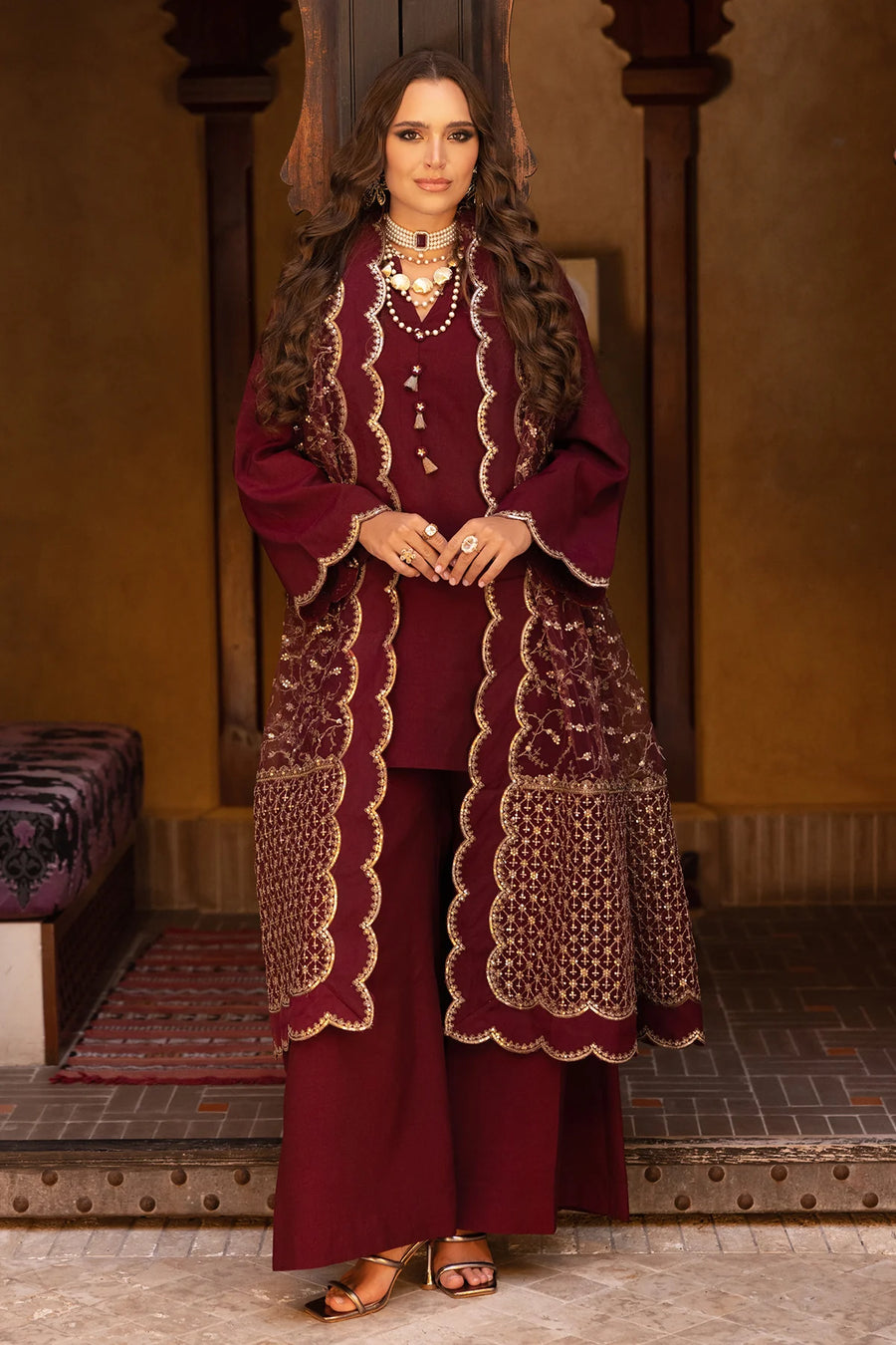 3-PC Embroidered Raw-Silk Suit