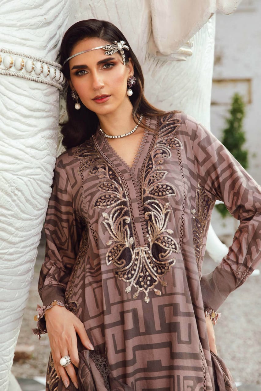 3 Piece Embroidered Cambric Suit | MPT-2703-B