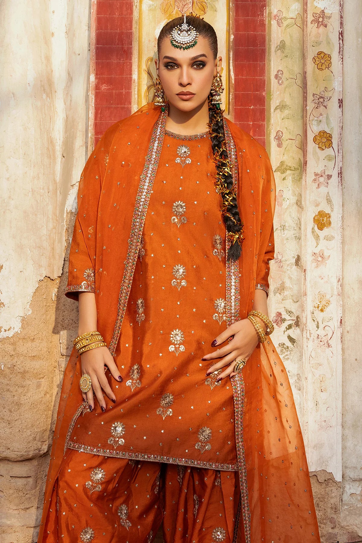 3-PC Embroidered Raw-Silk Suit