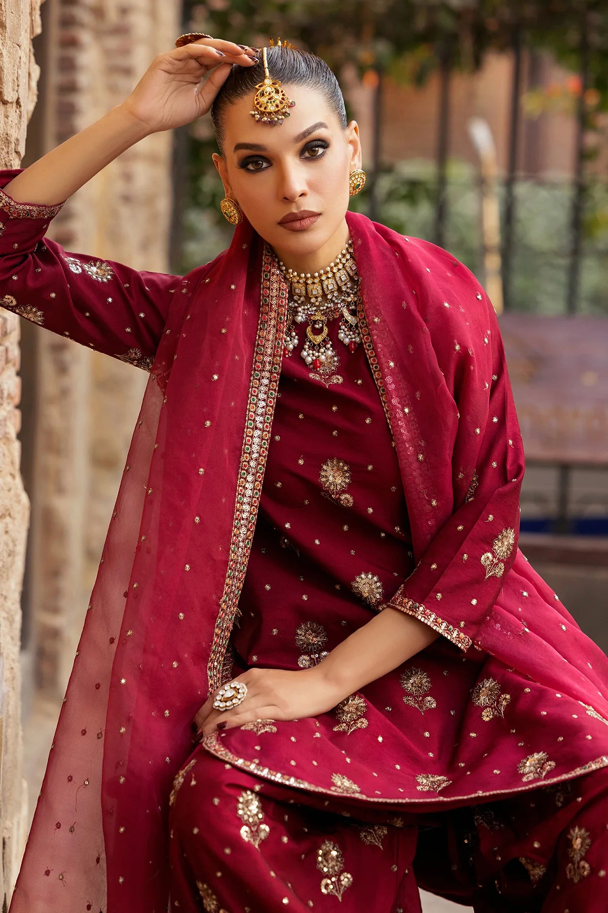 3-PC Embroidered Silk Suit