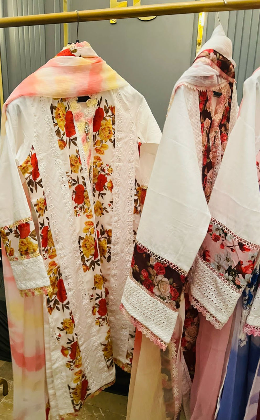 Chicken floral panel work stiched lawn dresses