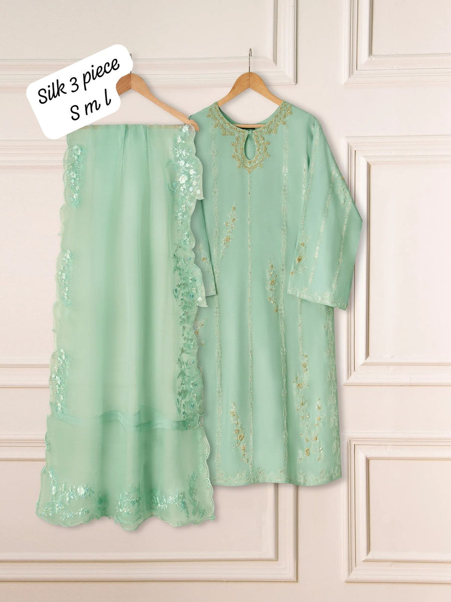 Aghanoor 3 piece silk suit
