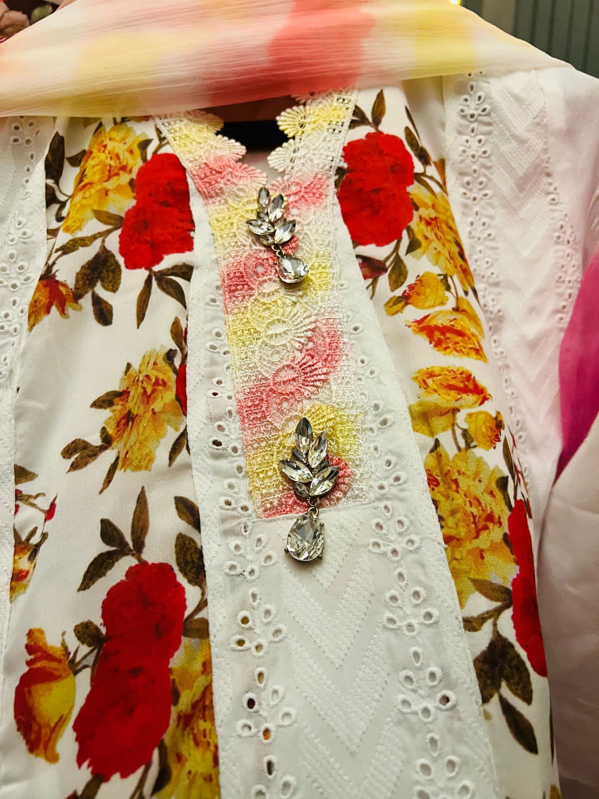 Chicken floral panel work stiched lawn dresses