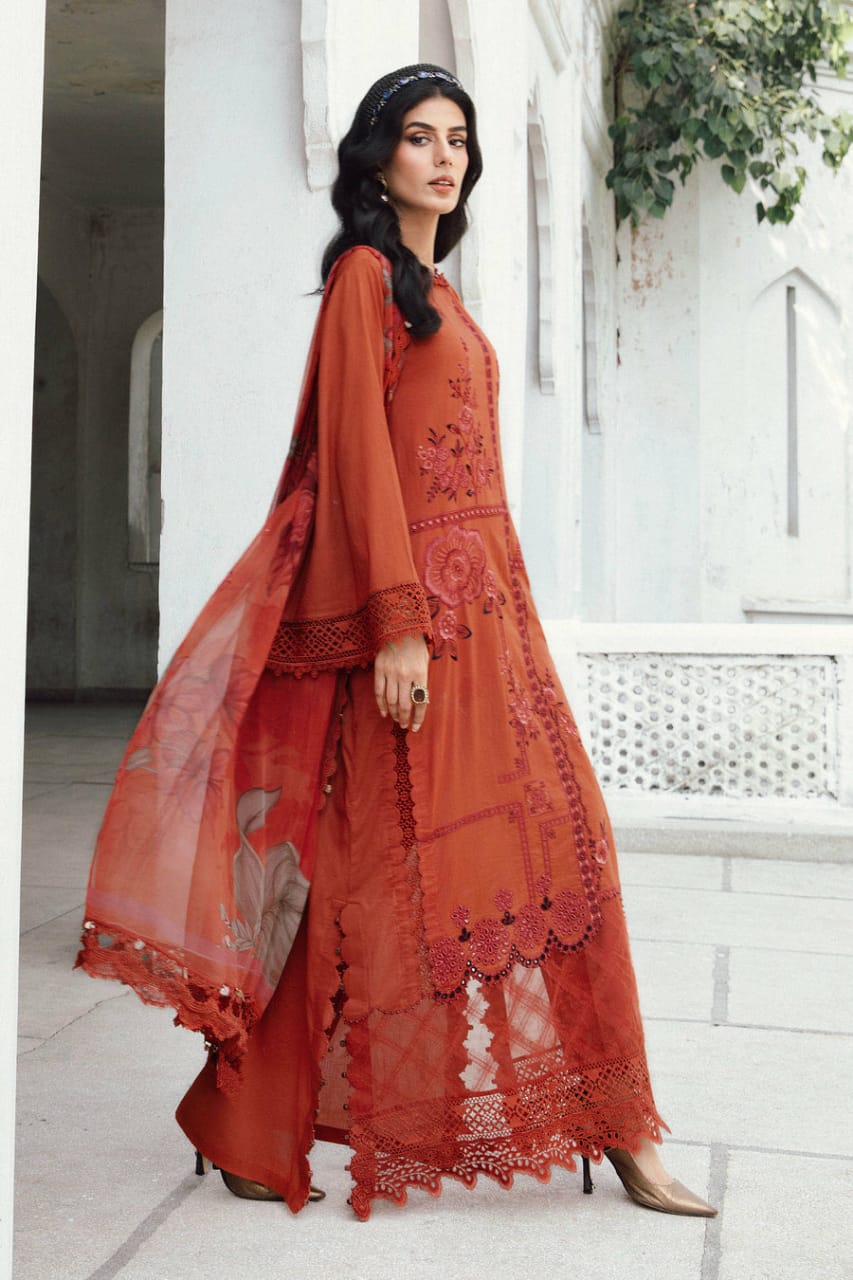 3 Piece Embroidered Cambric Suit | MPT-2701-B