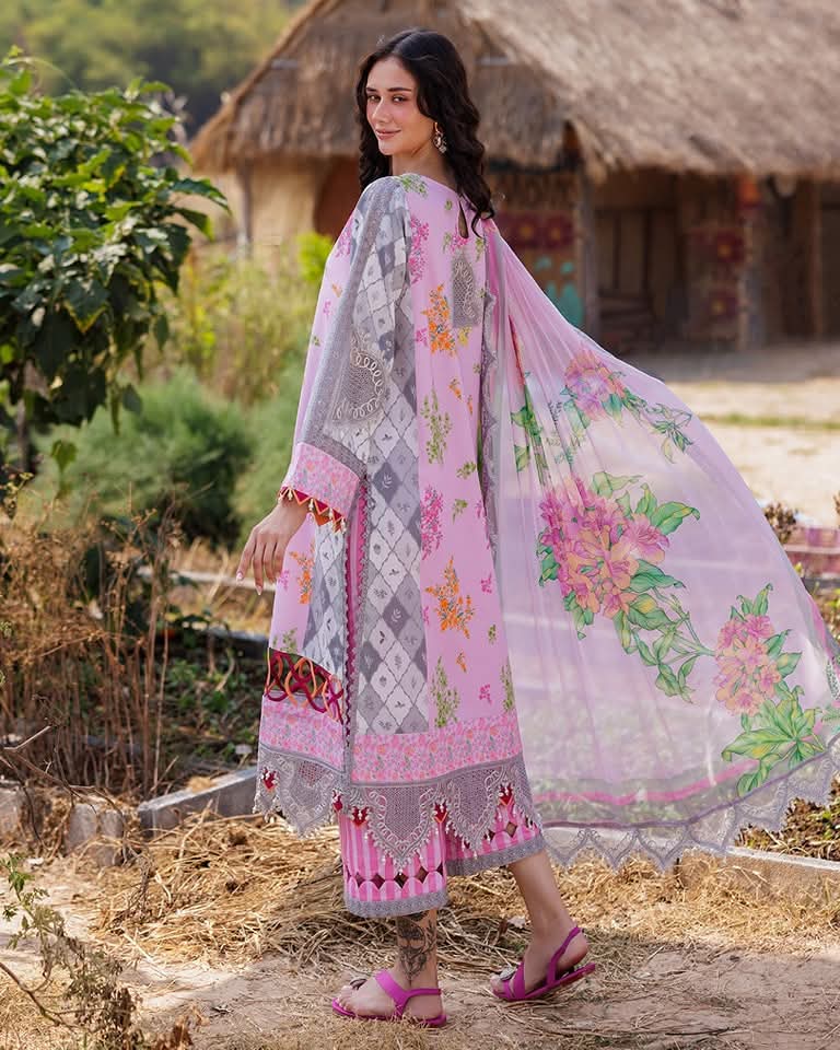 Embroidered Printed Lawn with Embroidered Chiffon Dupatta