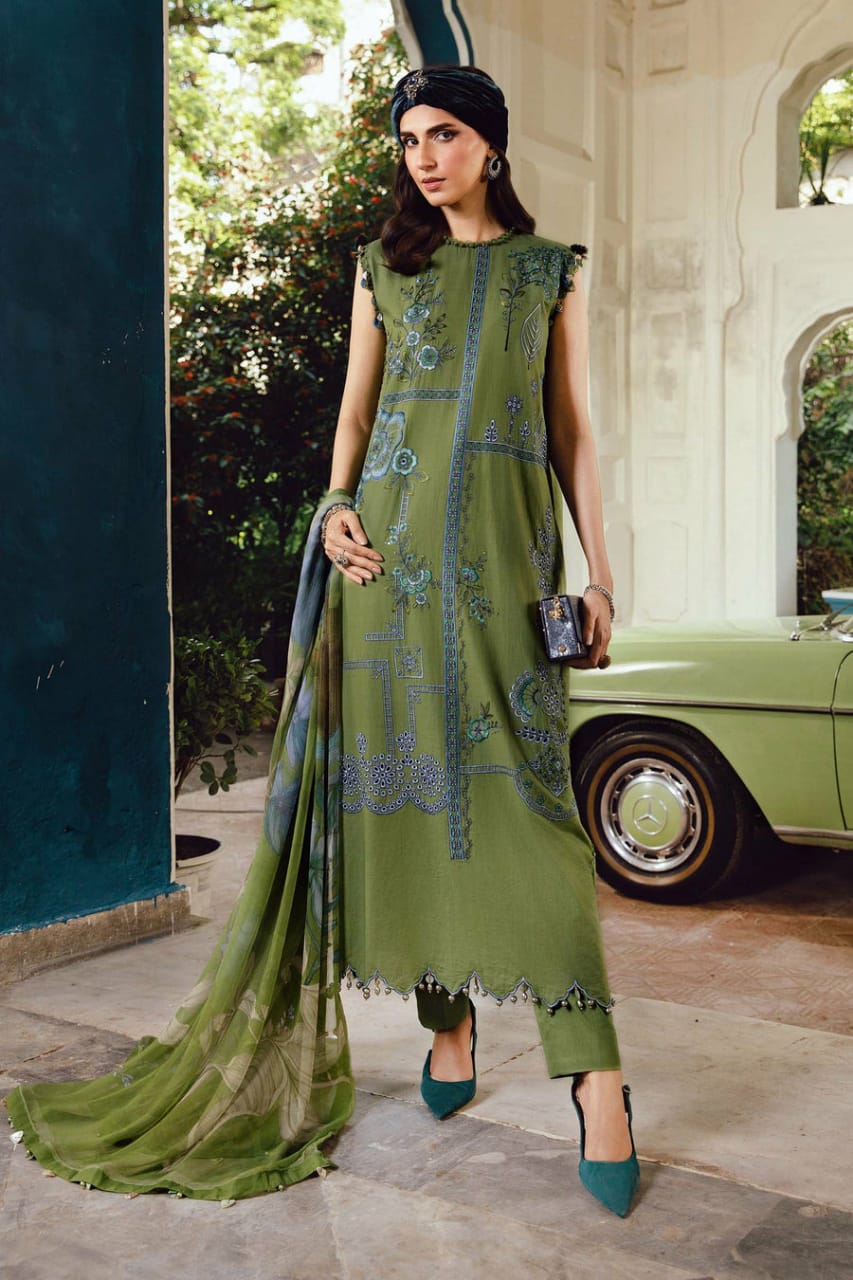 3 Piece Embroidered Cambric Suit | MPT-2701-A