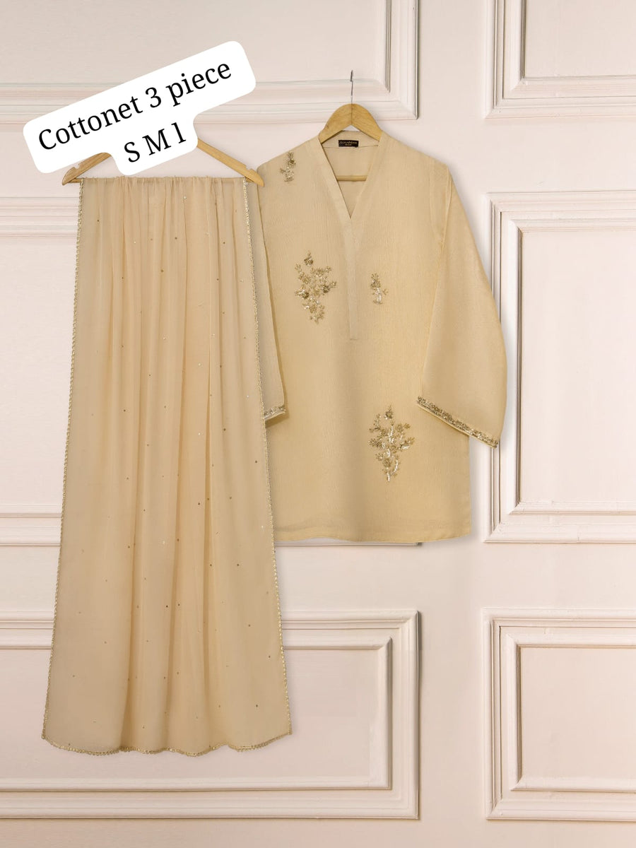 Aghanoor cotton net 3 piece