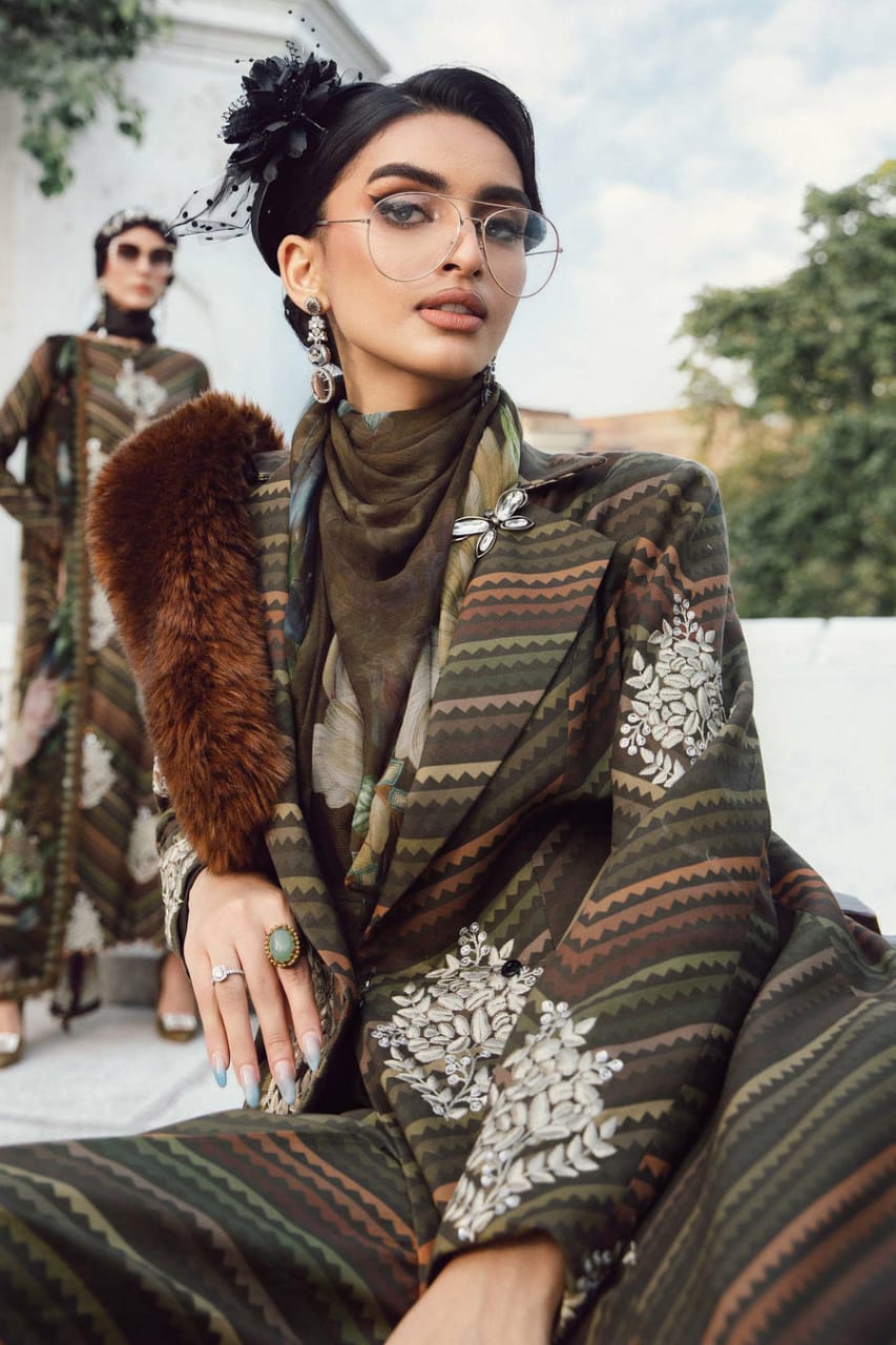 3 Piece Embroidered Cambric Suit | MPT-2705-B