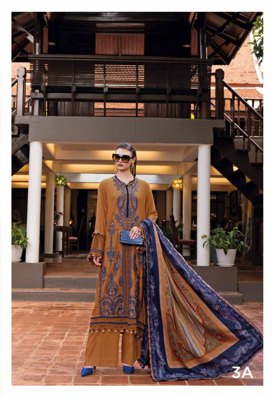 3 Piece Embroidered Twill Linen Suit