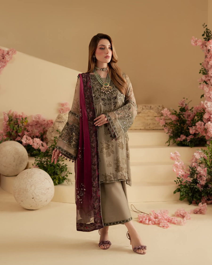 Unstitched Luxury Embroidered Chiffon