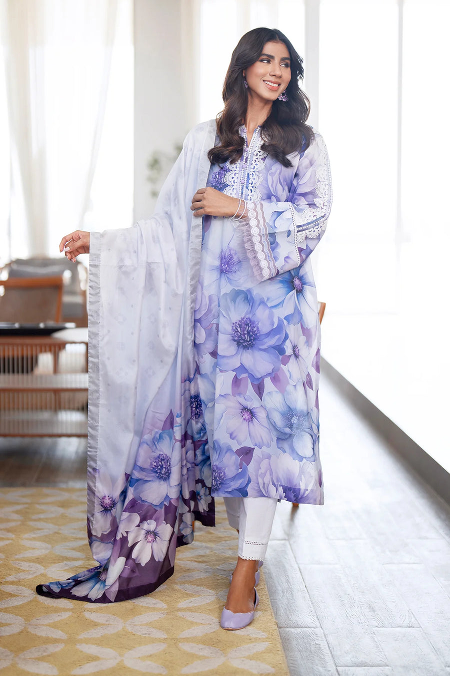 EMBROIDERED PRINTED LAWN UF-4076