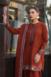 3-PC Embroidered Raw-Silk Shirt with Embroidered Organza Dupatta and Trouser