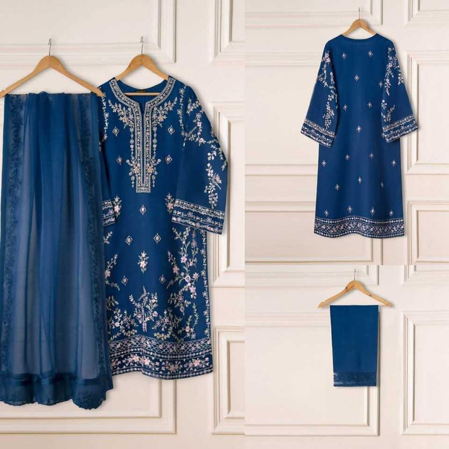 3 Piece - Pure Chiffon Embroidered Suit