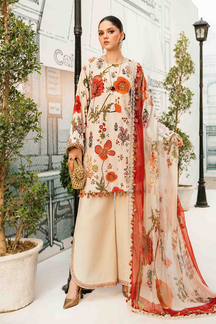 3 Piece Embroidered Lawn Suit | MPT-2607-A