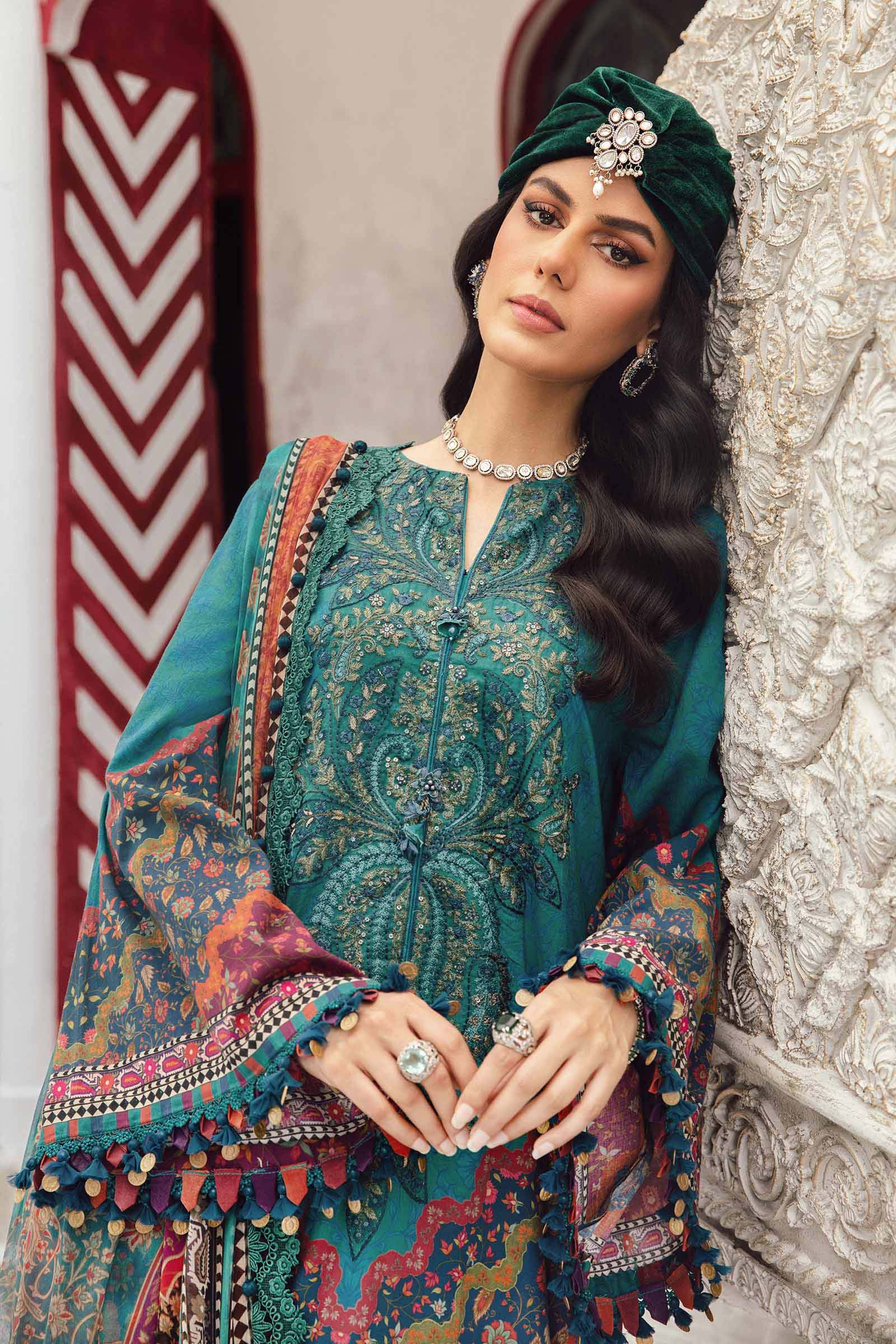 3 Piece Embroidered Cambric Suit | MPT-2710-B