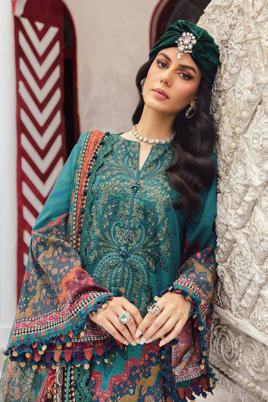 3 Piece Embroidered Cambric Suit | MPT-2710-B