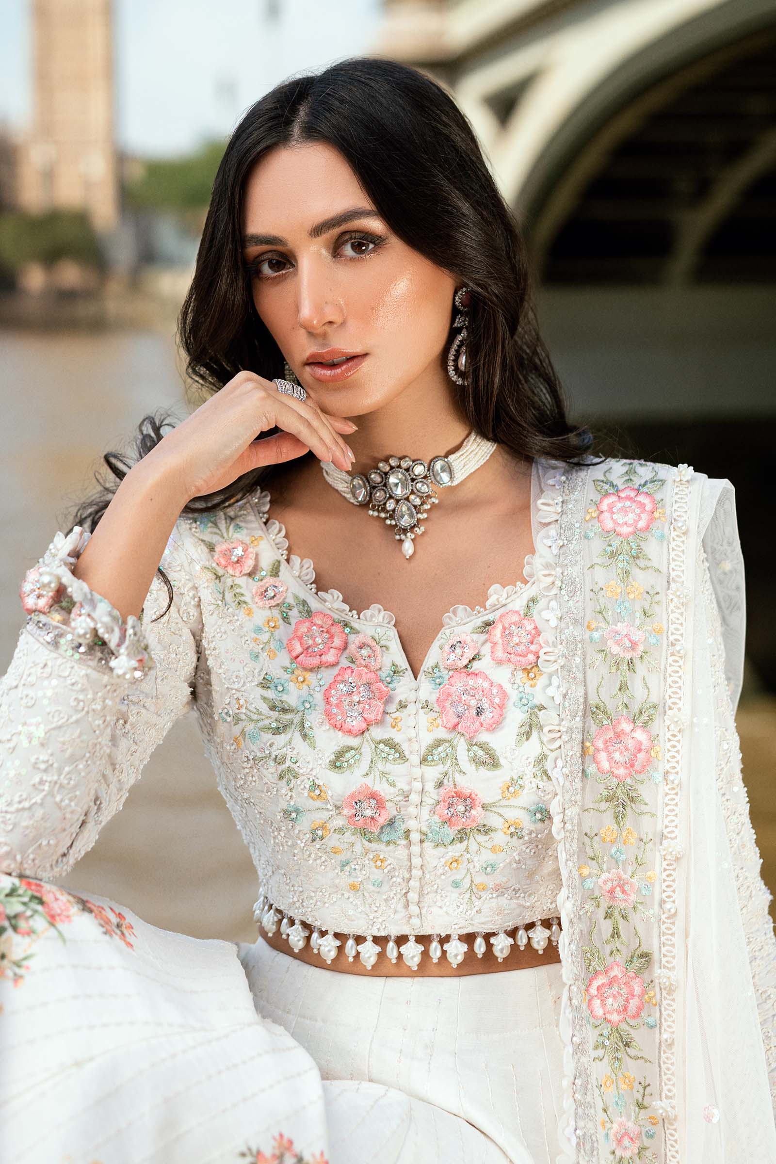 3 Piece Embroidered Raw Silk Suit