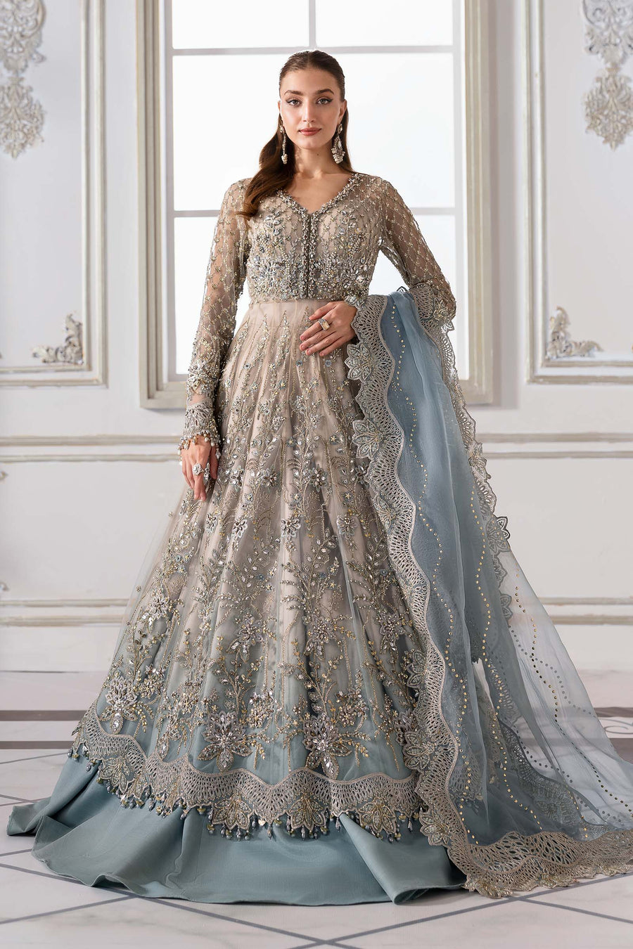 3 Piece Embroidered Net Suit | BD-3002