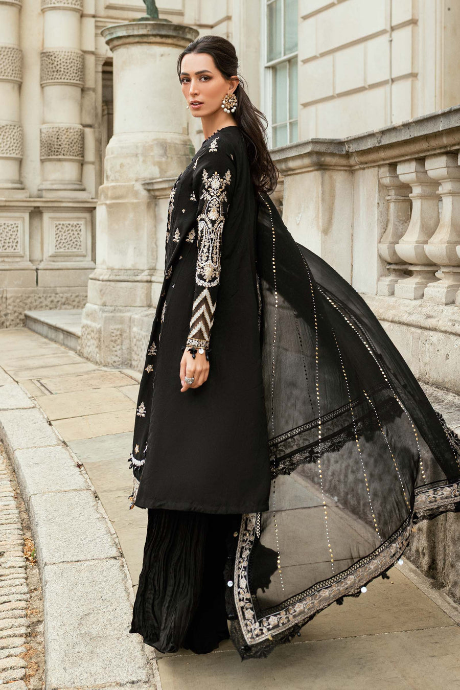 3 Piece Embroidered Raw Silk Suit