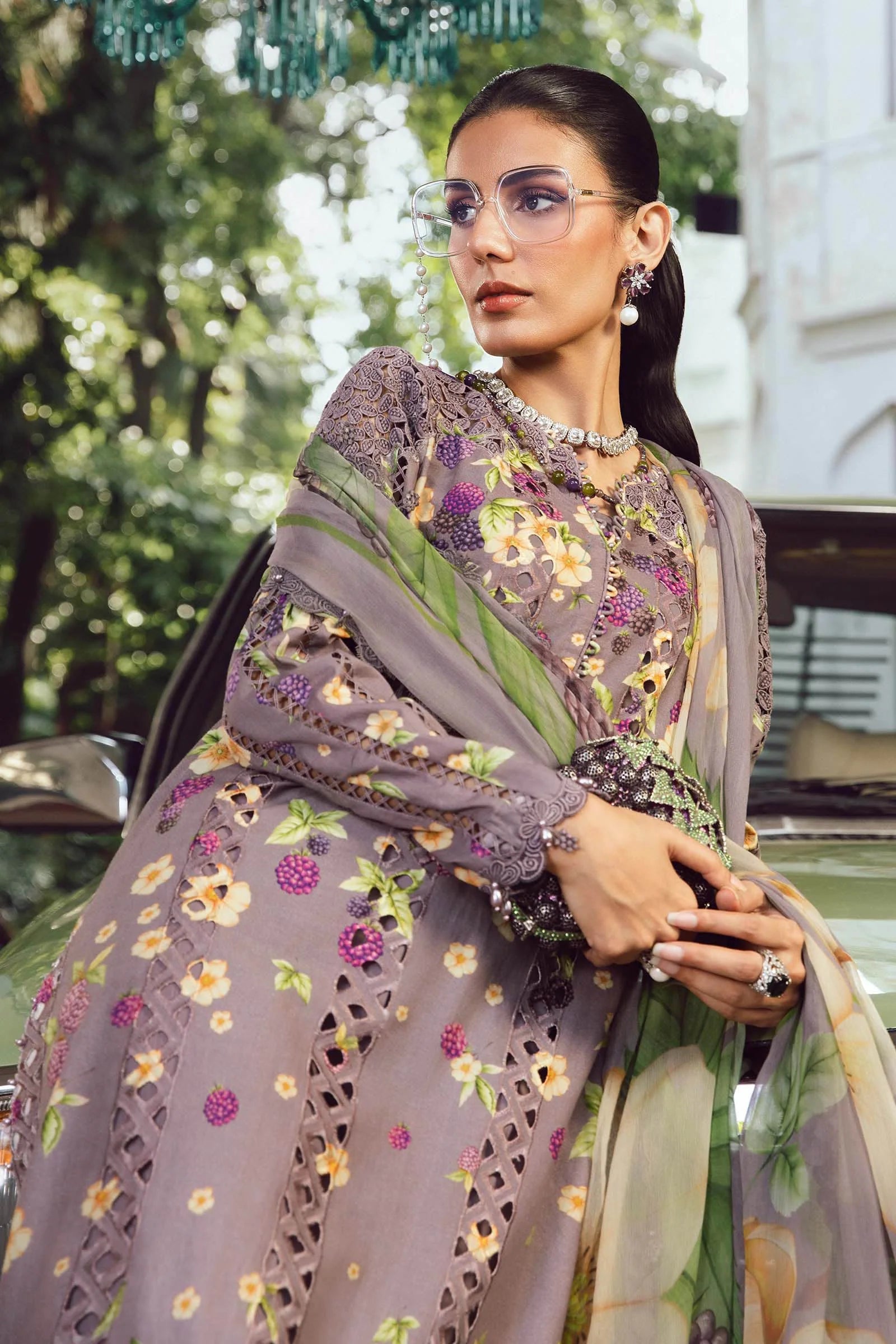 3 Piece Embroidered Cambric Suit | MPT-2706-B