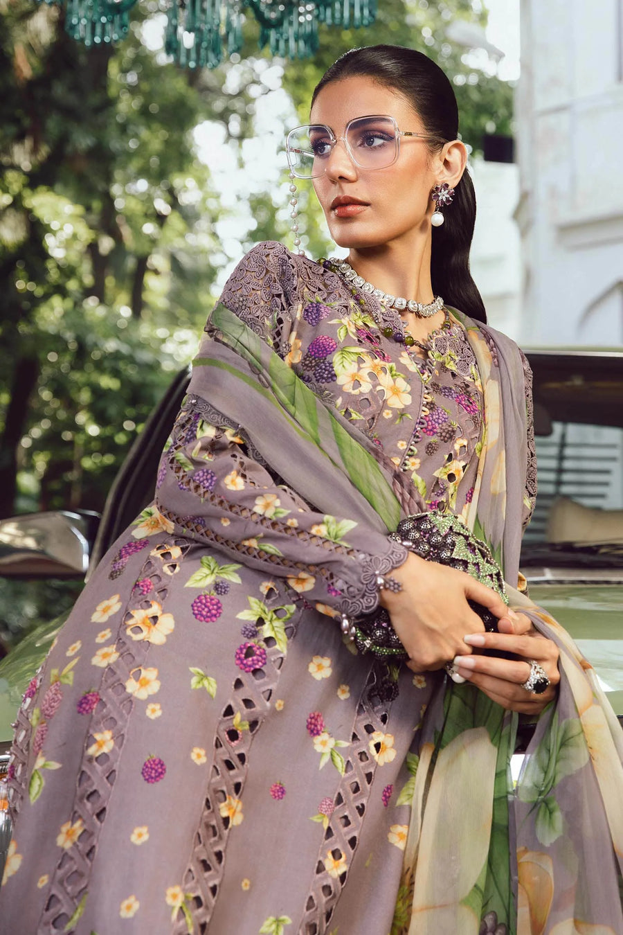 3 Piece Embroidered Cambric Suit | MPT-2706-B