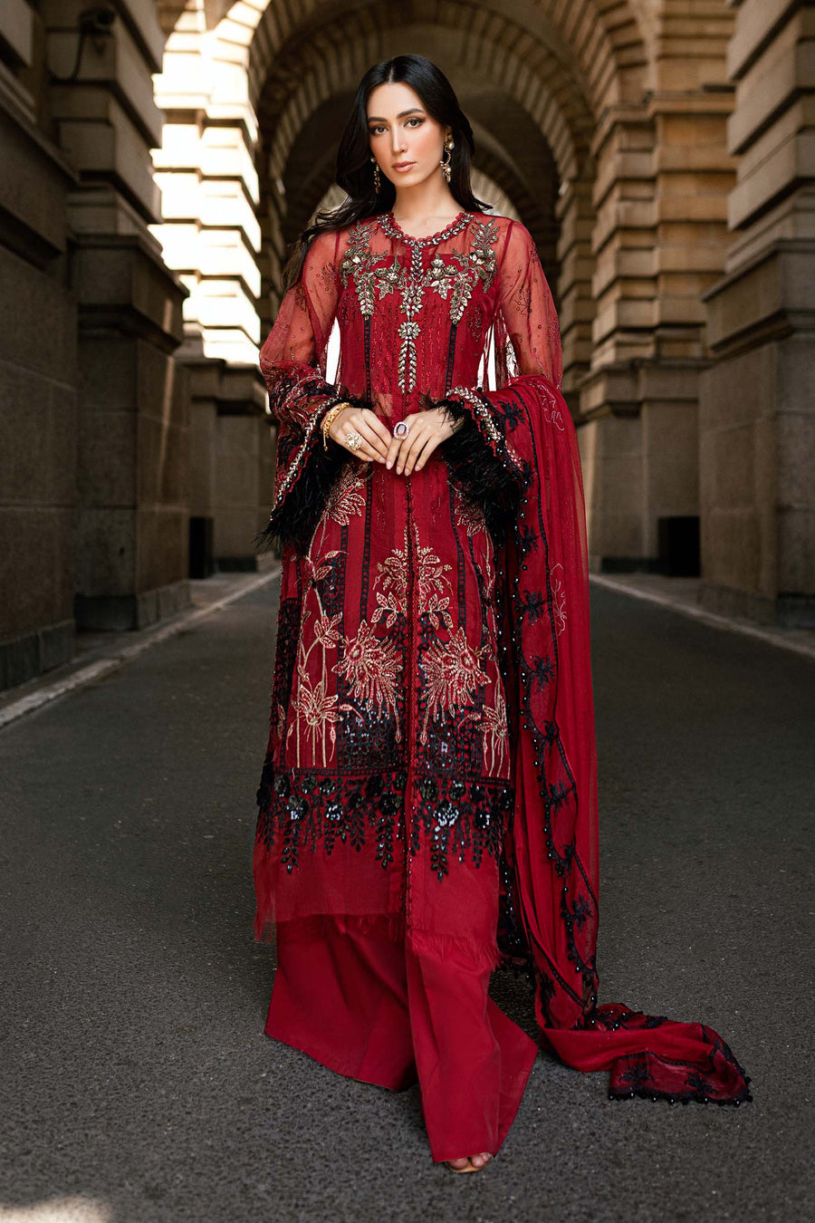 3 Piece Embroidered Organza Suit