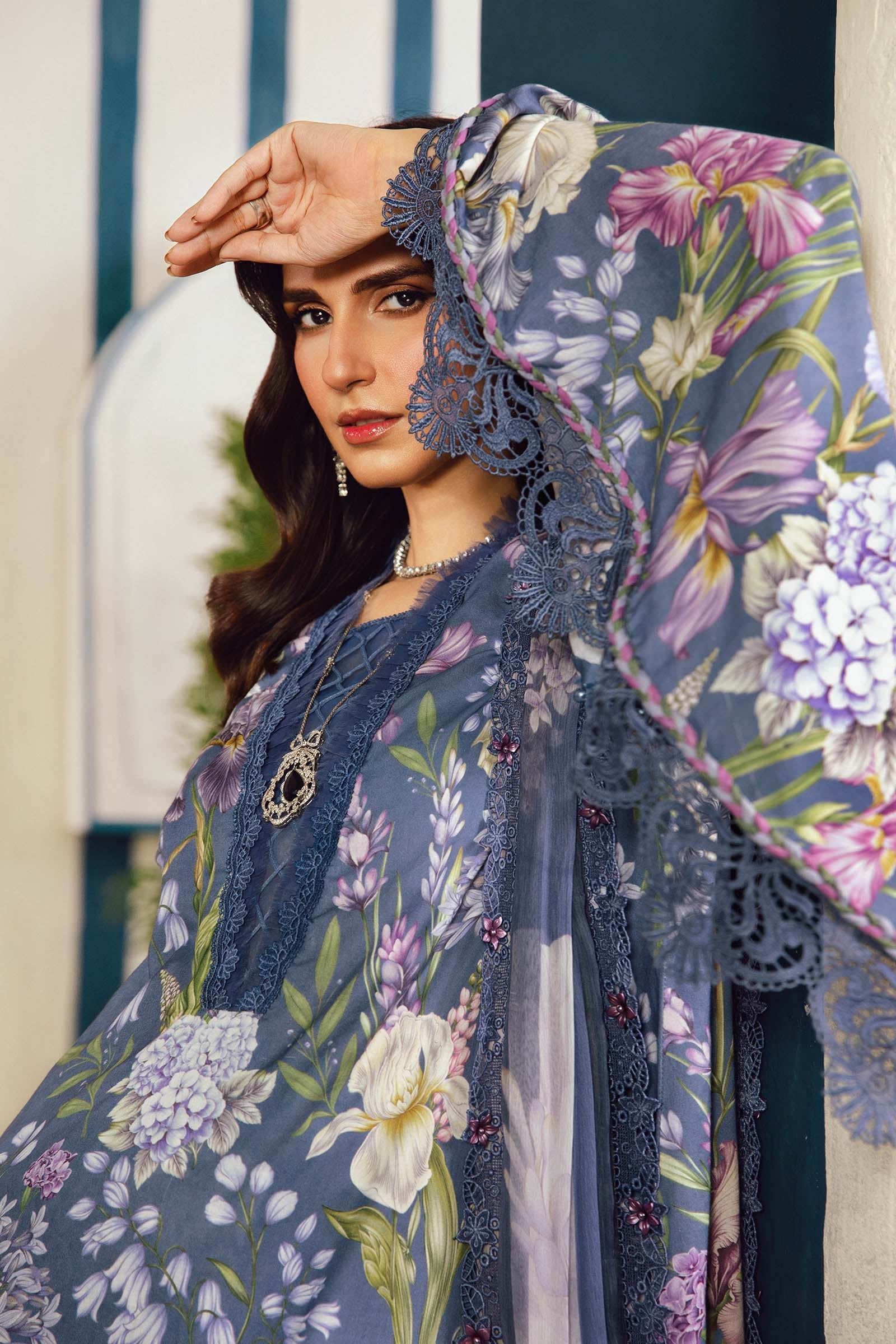 3 Piece Embroidered Cambric Suit | MPT-2708-B