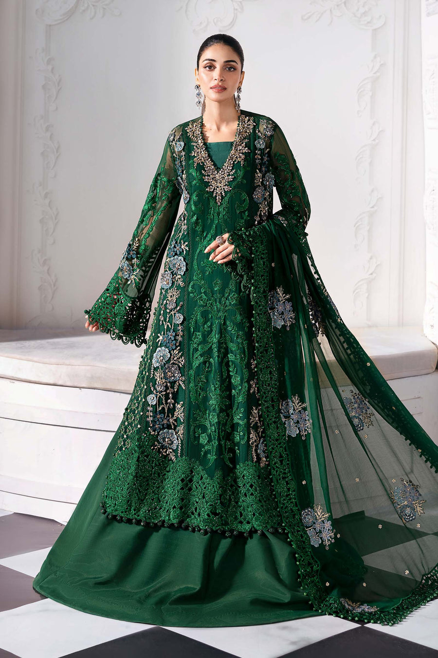 3 Piece Embroidered Chiffon Suit | BD-3007