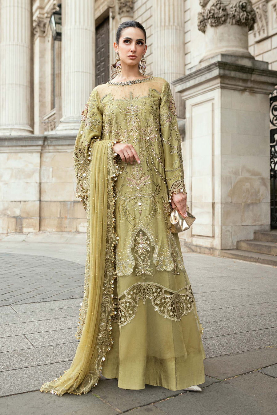 3 Piece Embroidered Raw Silk Suit