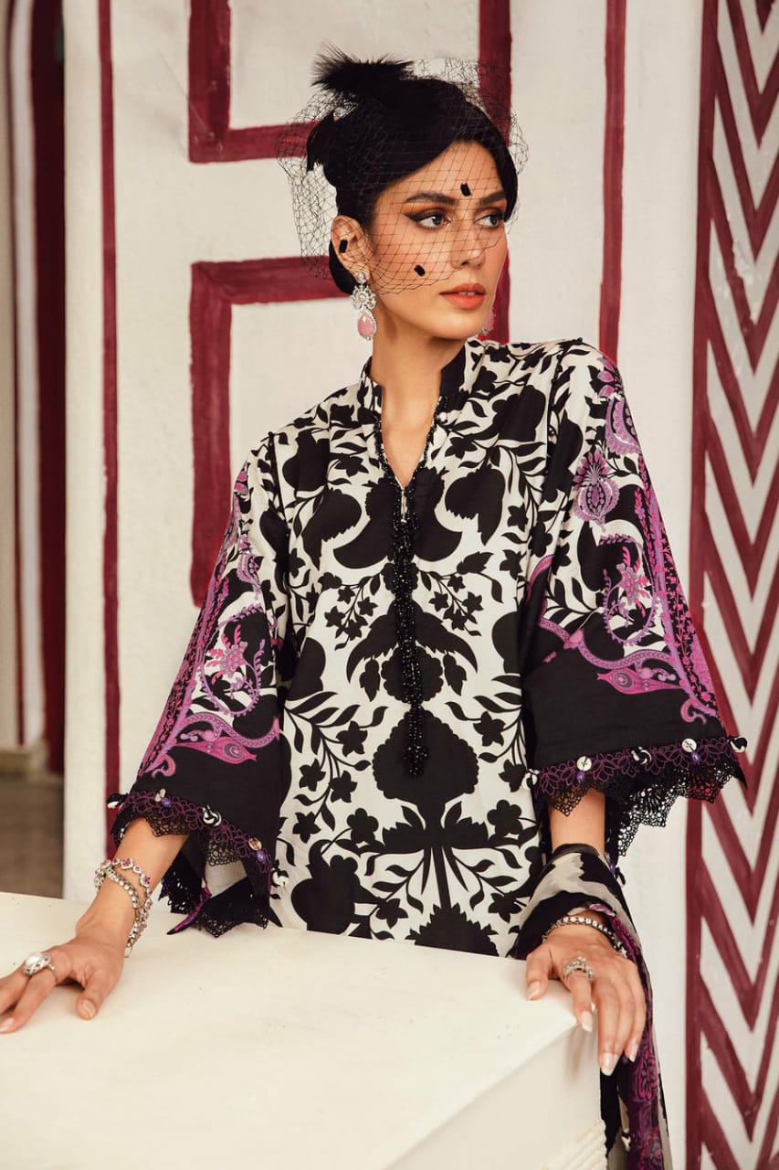 3 Piece Embroidered Cambric Suit | MPT-2704-B