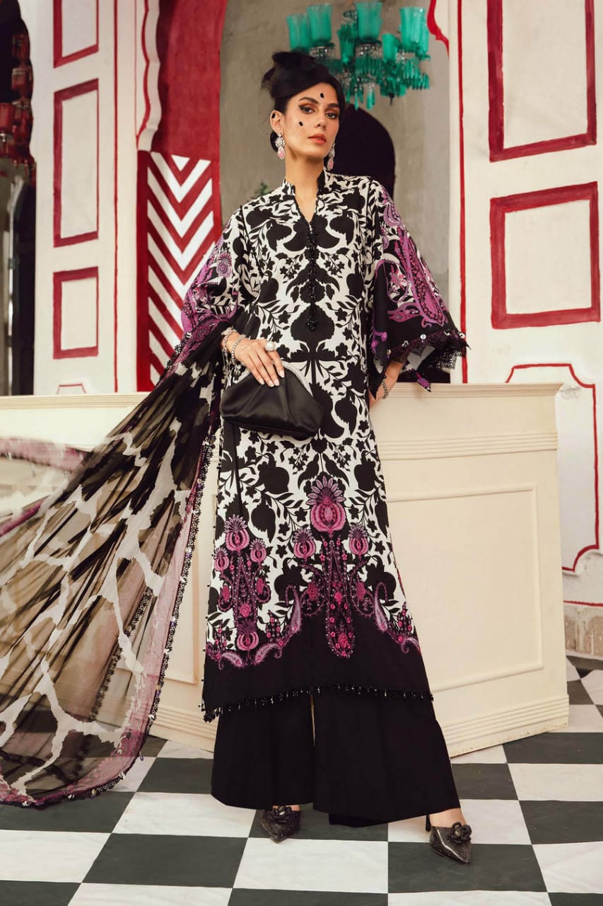 3 Piece Embroidered Cambric Suit | MPT-2704-B