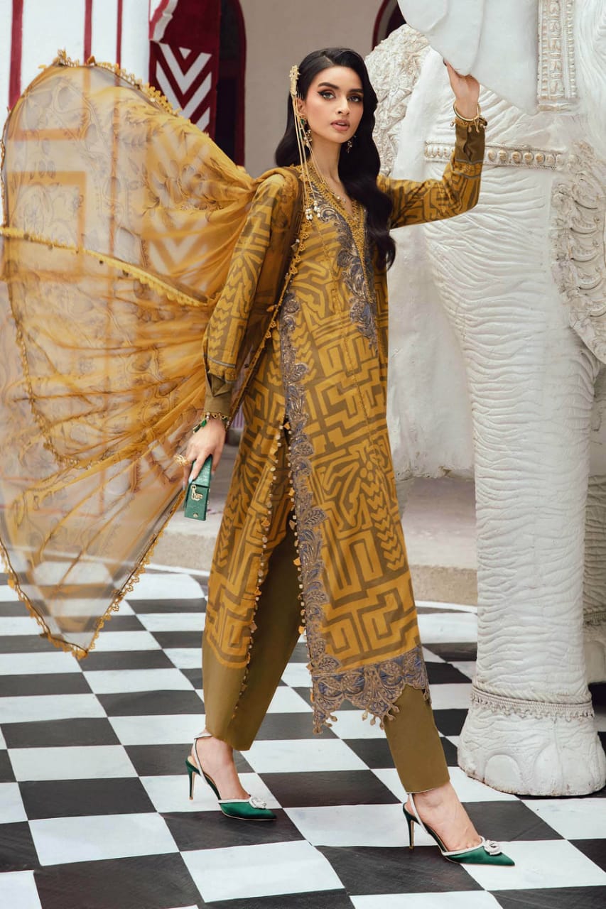 3 Piece Embroidered Cambric Suit | MPT-2703-A