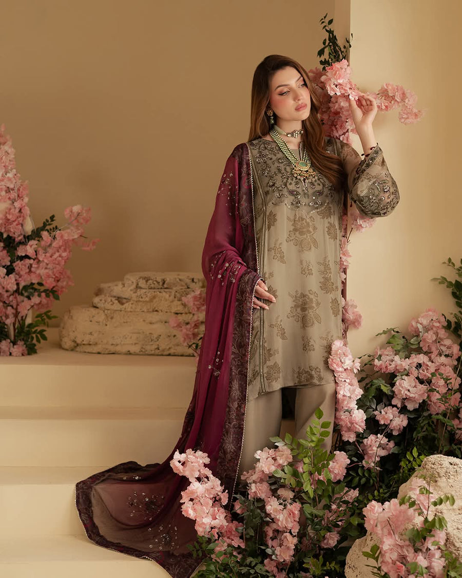 Unstitched Luxury Embroidered Chiffon