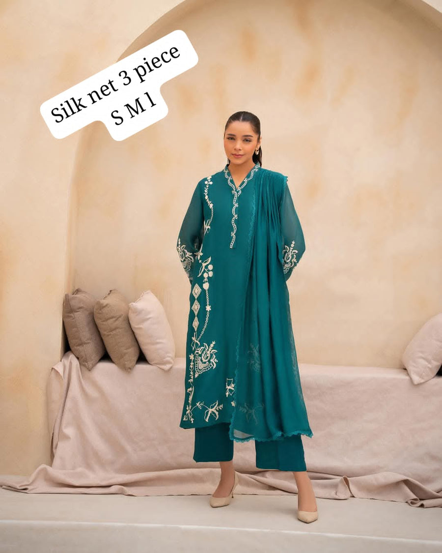 Aghanoor silk net 3 piece outfit