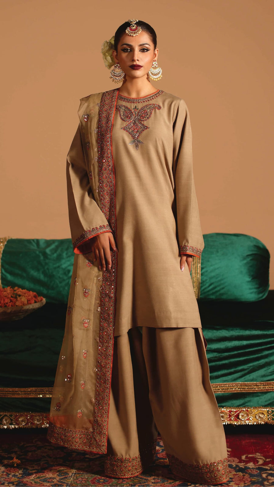 3-PC Embroidered Suit
